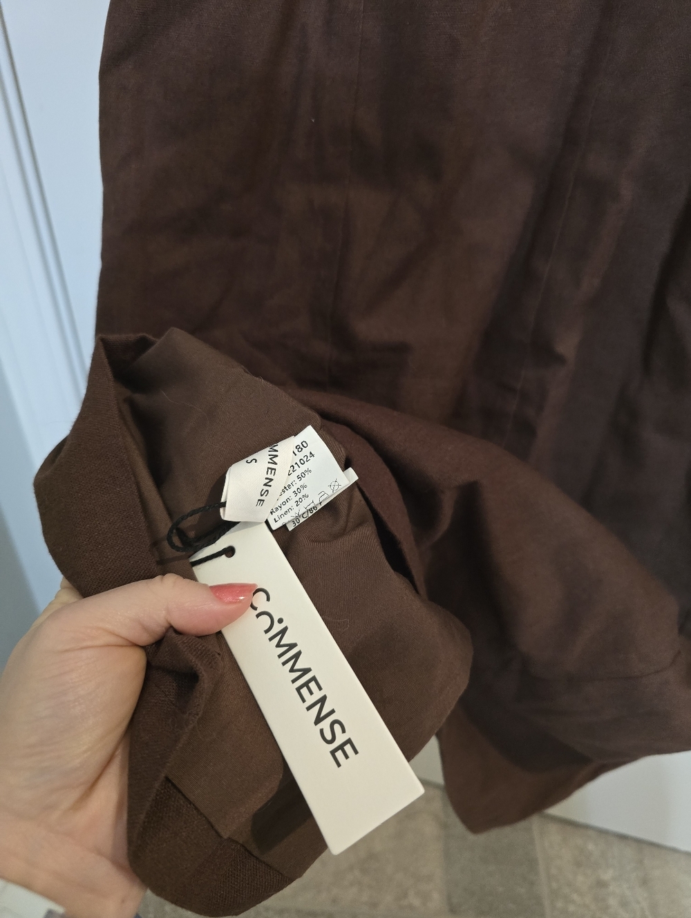 NWT Commense Chocolate Brown Square-Neck Midi Dress Slit Cotton & Linen Slit S - Picture 9 of 10